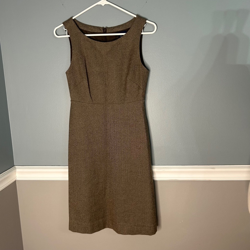 J.Crew Womens 100% Wool Herringbone Sleeveless Sheath Dress Brown Tan Size 0